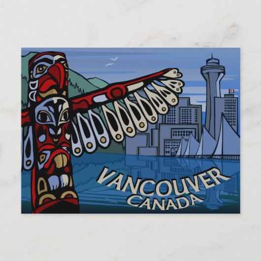 Vancouver Briefkaarten Totem Pole & Landmarks Card (Voorkant)