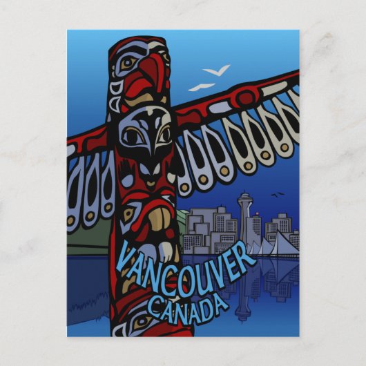 Vancouver Briefkaarten Totem Pole & Landmarks Card (Voorkant)
