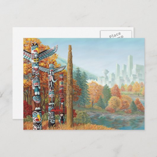 Vancouver Briefkaarten Totem Pole Landscape Briefk (Voorkant / Achterkant)