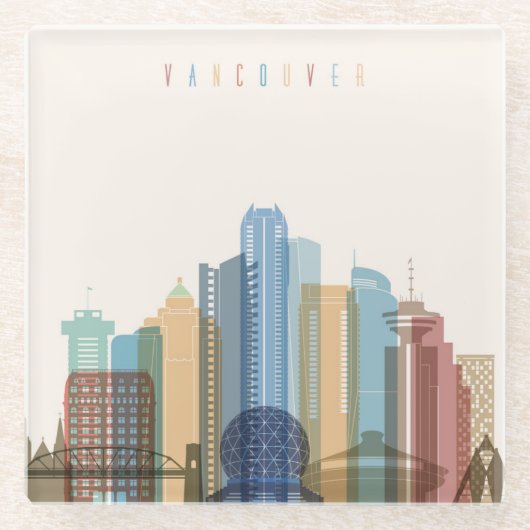 Vancouver, Canada | City Skyline Glazen Onderzetter (Voorkant)