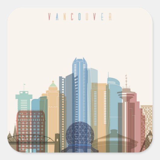 Vancouver, Canada | City Skyline Vierkante Sticker (Voorkant)