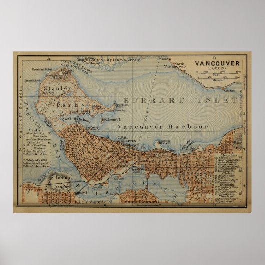  Vancouver Canada Map (1907) Poster (Voorkant)