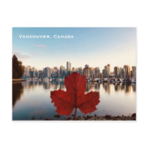 Vancouver Canada Red Maple Leaf Skyline Briefkaart