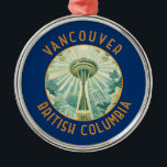 Vancouver Canada Ruimtenaald Retro gestresst Metalen Ornament<br><div class="desc">Vancouver retro vector reisontwerp. Vancouver,  een bruisende zeehaven aan de westkust in Brits-Columbia,  is een van Canada's dichtste,  meest etnisch diverse steden.</div>