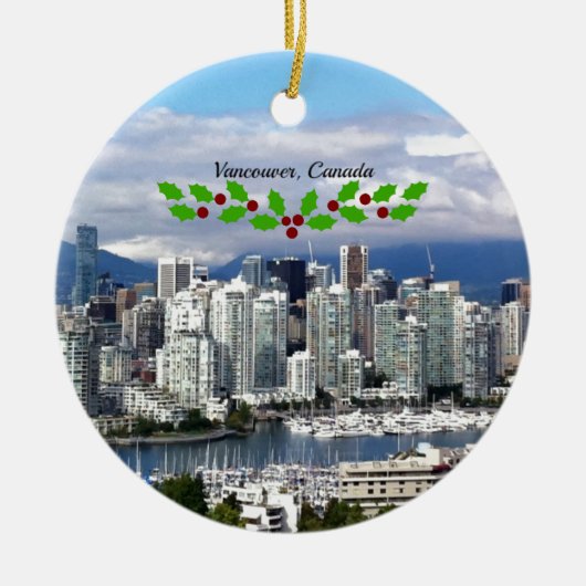 Vancouver Canada Skyline met kerstheilig Keramisch Ornament (Voorkant)