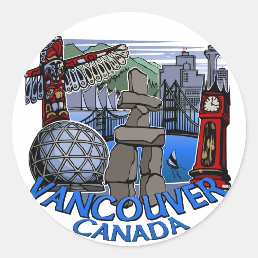Vancouver Canada Stickers Totem Pole Landmark Art (Voorkant)