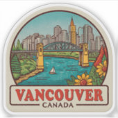 Vancouver Canada Travel Art Vintage Sticker (Voorkant)