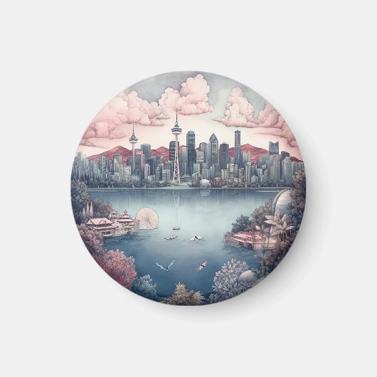 Vancouver City Canada Reizen Schilderij Magneet (Voorkant)