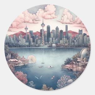 Vancouver City Canada Reizen Schilderij Ronde Sticker
