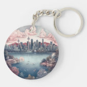 Vancouver City Canada Reizen Schilderij Sleutelhanger (Achterkant)