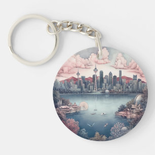 Vancouver City Canada Reizen Schilderij Sleutelhanger