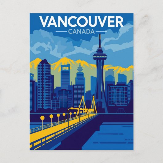 Vancouver Harbour Retro Silhouet Briefkaart (Voorkant)