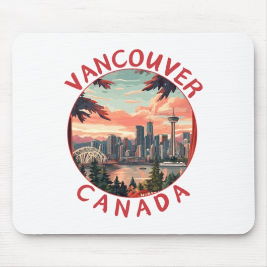 Vancouver in Canada Retro Vector Reis Kunst Landsc Muismat (Voorkant)