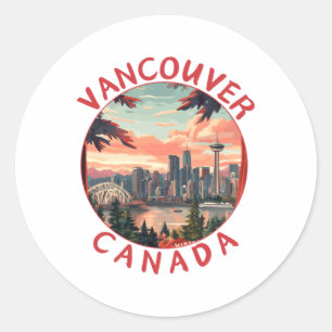 Vancouver in Canada Retro Vector Reis Kunst Landsc Ronde Sticker