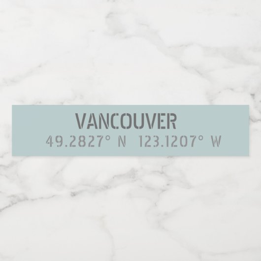 Vancouver Latitude Longitude Food Beverage Label Waterfles Etiket (Enkel label)
