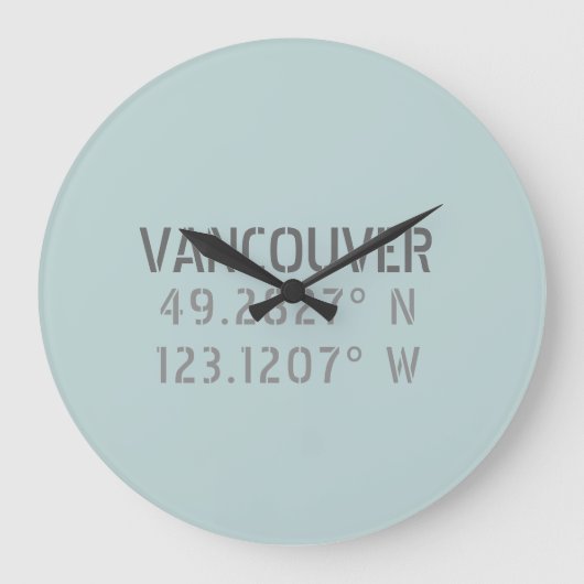 Vancouver Latitude Longitude-wandklok Grote Klok (Voorkant)