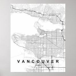 Vancouver Minimalistische Kaart (Zwart & Wit) Poster