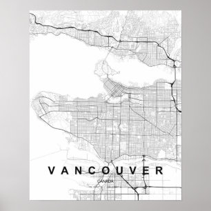 Vancouver Minimalistische Kaart (Zwart & Wit) Poster