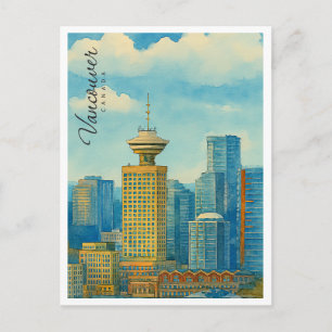 Vancouver Silhouet Canada Vintage Waterverf Feestdagenkaart