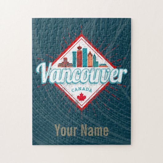Vancouver Skyline British Columbia Retro Canada Legpuzzel (Verticaal)