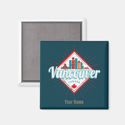 Vancouver Skyline British Columbia Retro Canada Magneet (Voorkant / Achterkant)