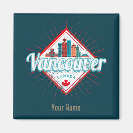Vancouver Skyline British Columbia Retro Canada Magneet