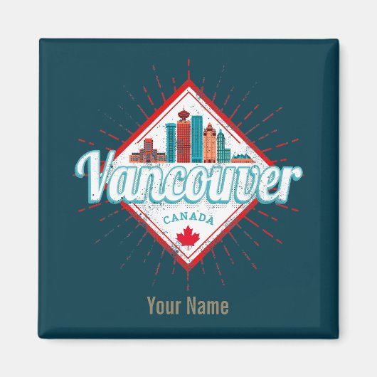 Vancouver Skyline British Columbia Retro Canada Magneet (Voorkant)