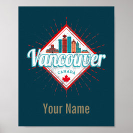 Vancouver Skyline British Columbia Retro Canada Poster