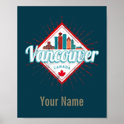 Vancouver Skyline British Columbia Retro Canada Poster (Voorkant)