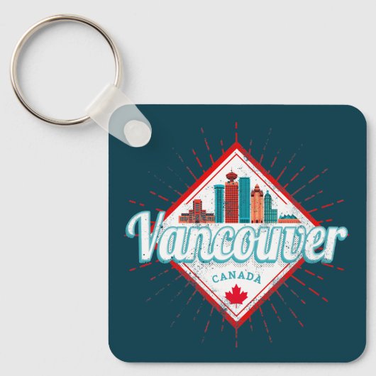 Vancouver Skyline British Columbia Retro Canada Sleutelhanger (Voorkant)