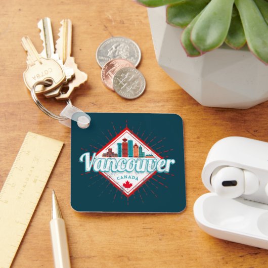 Vancouver Skyline British Columbia Retro Canada Sleutelhanger (Bureau)