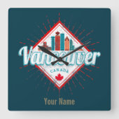 Vancouver Skyline British Columbia Retro Canada Vierkante Klok (Voorkant)
