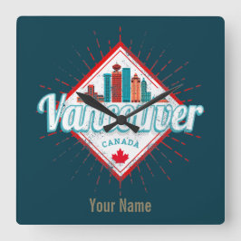 Vancouver Skyline British Columbia Retro Canada Vierkante Klok