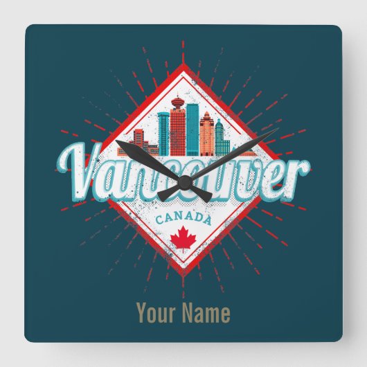 Vancouver Skyline British Columbia Retro Canada Vierkante Klok (Voorkant)