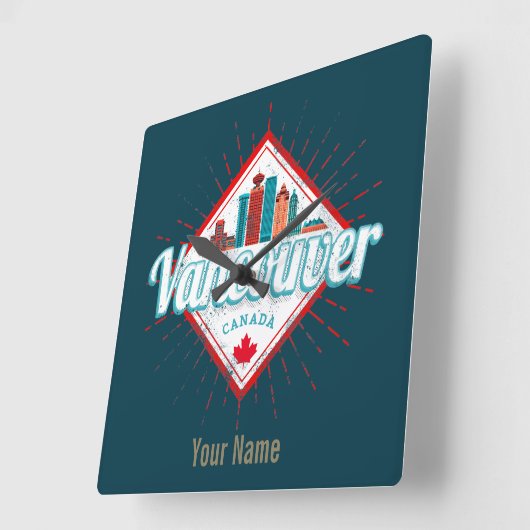 Vancouver Skyline British Columbia Retro Canada Vierkante Klok (Hoek)