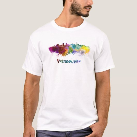 Vancouver skyline in watercolor t-shirt (Voorkant)
