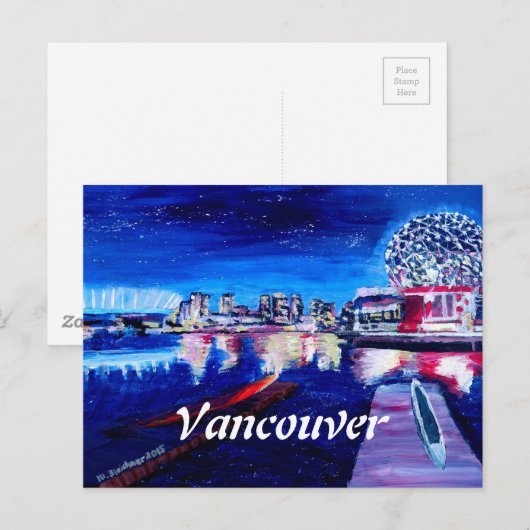 Vancouver skyline 's nachts briefkaart (Voorkant / Achterkant)