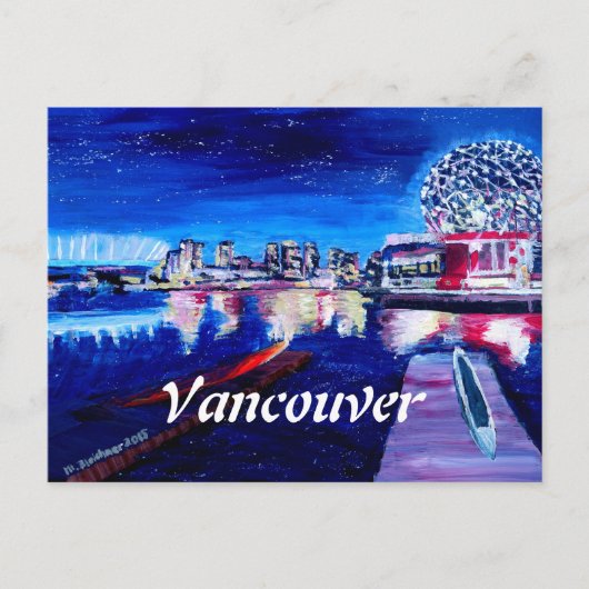 Vancouver skyline 's nachts briefkaart (Voorkant)