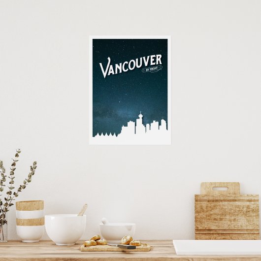 Vancouver skyline voor 's nachts - Poster (Keuken)
