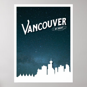 Vancouver skyline voor 's nachts - Poster