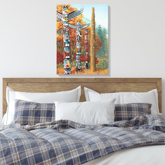 Vancouver Totem Poles Art Print Canvas (Insitu (Slaapkamer))