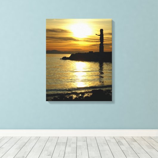 Vancouver Totem Poles Sunset Art Print Canvas (Insitu (Houten vloer))
