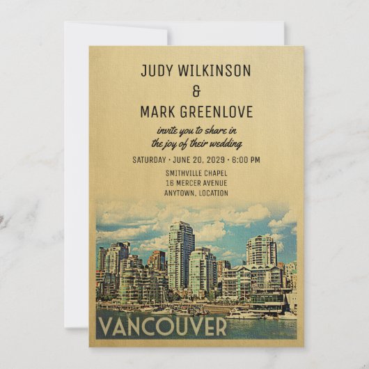 Vancouver Wedding Invitation Canada Kaart (Voorkant)