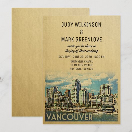 Vancouver Wedding Invitation Canada Kaart (Voorkant / Achterkant)