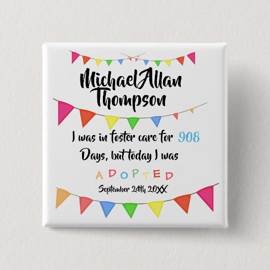 Vandaag ben ik geadopteerd door Foster Care - Aang Vierkante Button 5,1 Cm (Voorkant)