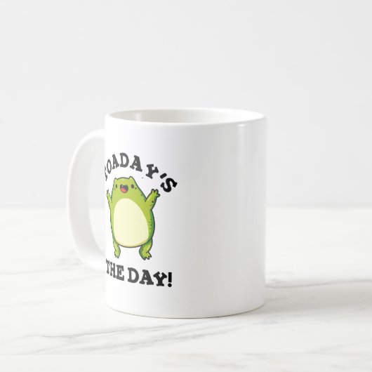 Vandaag de dag is de dag grappige toad pun koffiemok (Voorkant links)