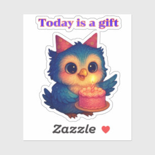 Vandaag is een geschenk - schattige verjaardag uil sticker