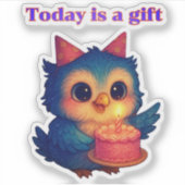Vandaag is een geschenk - schattige verjaardag uil sticker (Voorkant)