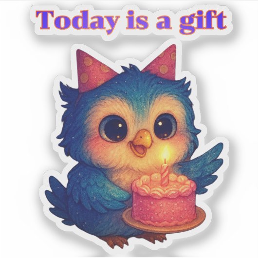 Vandaag is een geschenk - schattige verjaardag uil sticker (Voorkant)