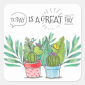 "Vandaag is een geweldige dag" vlinder cactus Stic Vierkante Sticker (Voorkant)